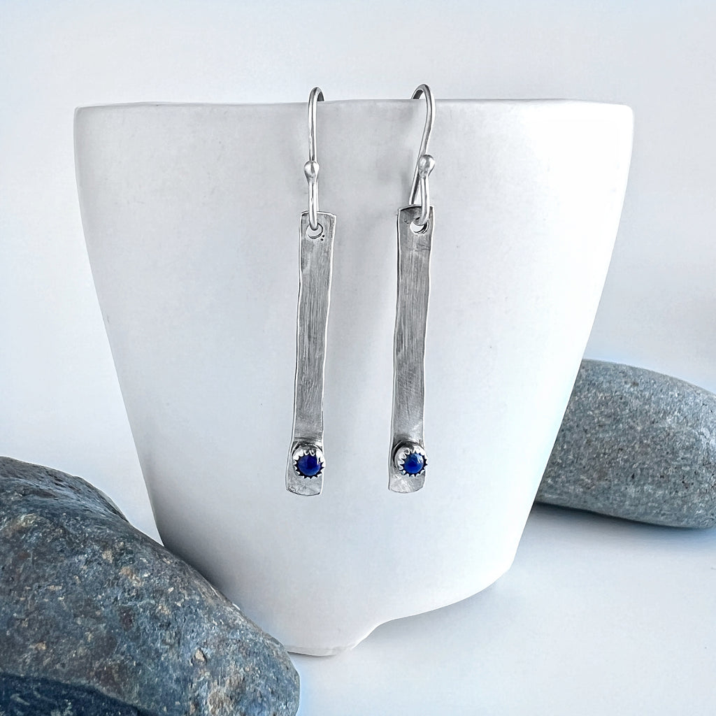 Silver and Lapis Bar Earrings