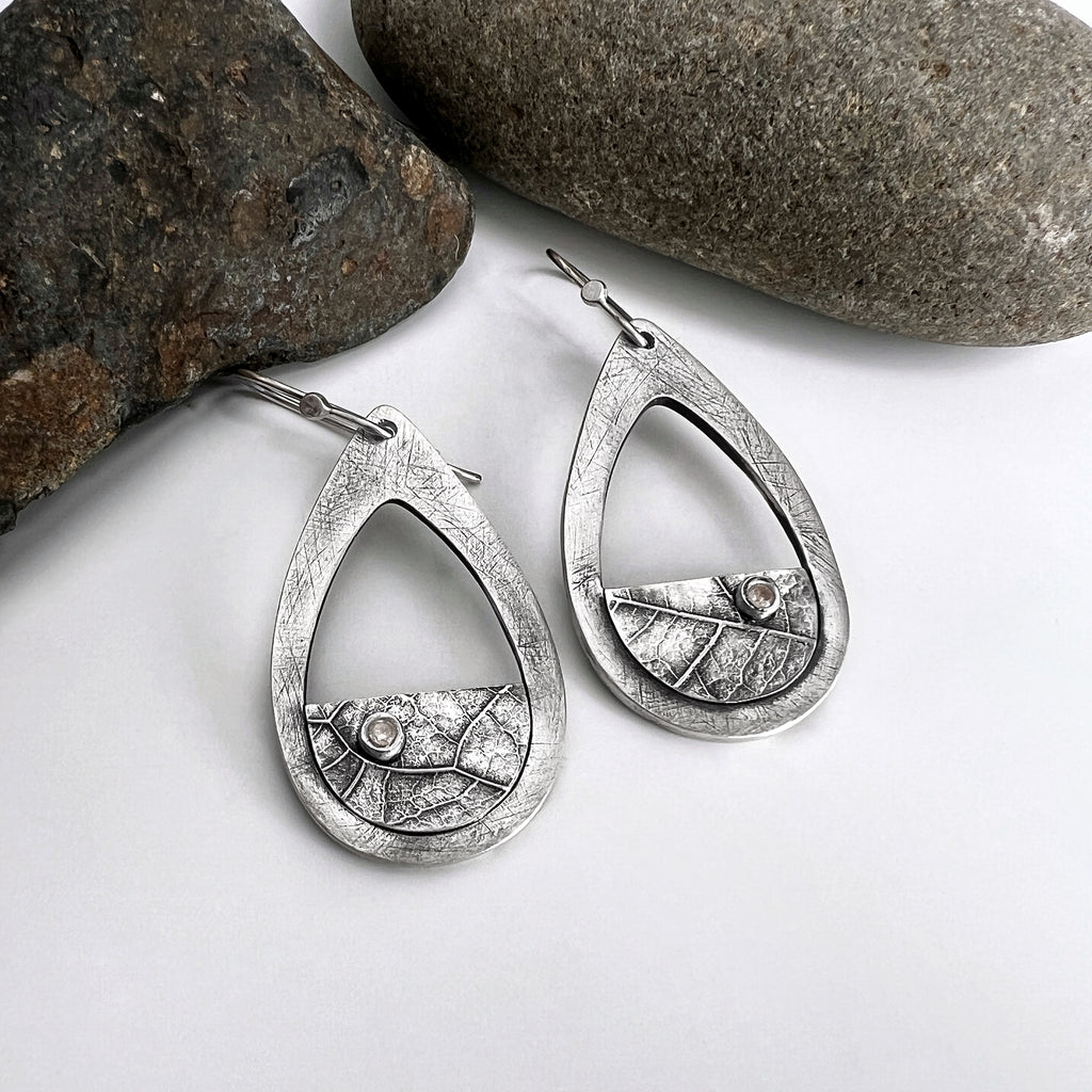 Silver Teardrop Leaf Earrings