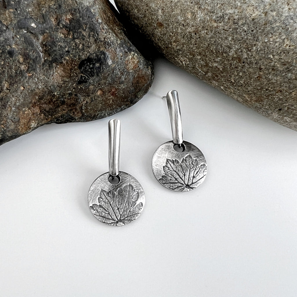 Round Silver Geranium Post Earrings