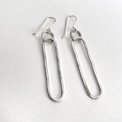 Long Silver Oval Earrings