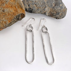 Long Silver Oval Earrings