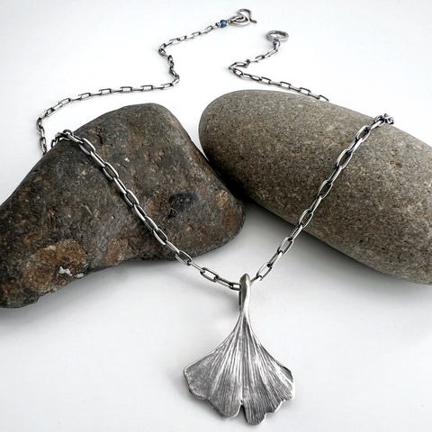 Silver Ginkgo Leaf Necklace 1
