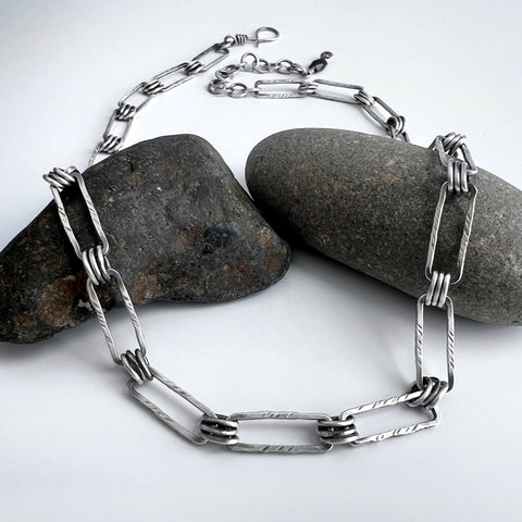 Silver Rectangle Link Chain Necklace 2