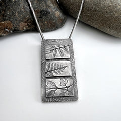 Silver Rectangle Botanical Pendant