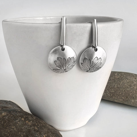 Round Silver Geranium Post Earrings