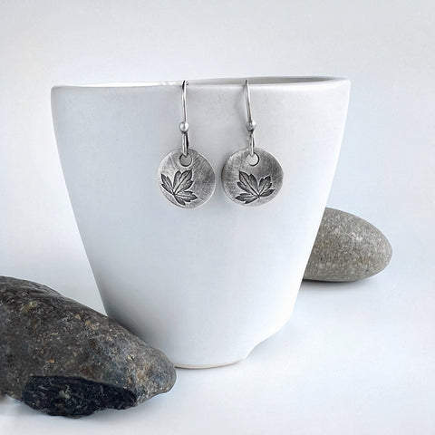 Round Silver Geranium Earrings