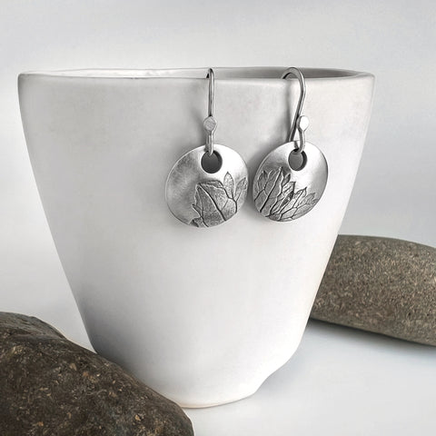 Round Silver Geranium Earrings