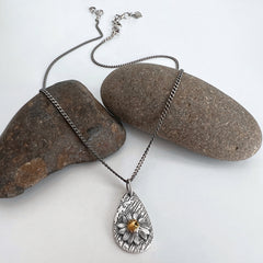 Silver and Gold Aster Teardrop Necklace