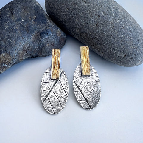 Silver Leaf and Gold Post Earrings