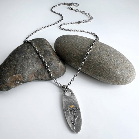 Silver Echinacea Flower Necklace