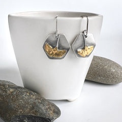 Hexagon Gold Ginkgo Earrings
