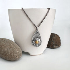 Silver and Gold Aster Teardrop Necklace