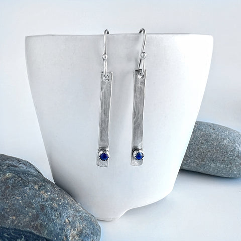 Silver and Lapis Bar Earrings