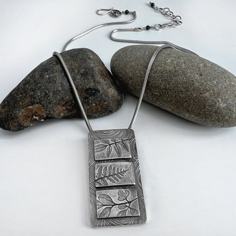 Silver Rectangle Botanical Pendant