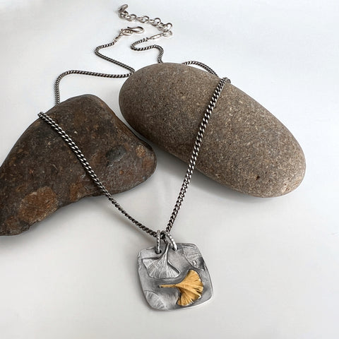Silver and Gold Ginkgo Necklace