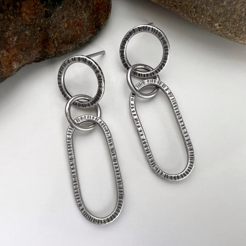 Silver Circle and Oval Post Earrings