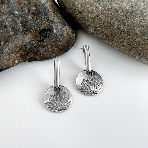 Round Silver Geranium Post Earrings