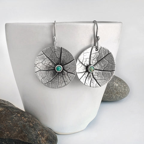 Round Leaf Earrings With Turquoise