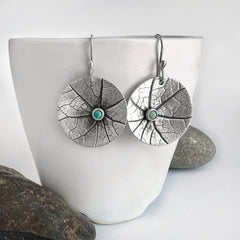 Round Leaf Earrings With Turquoise