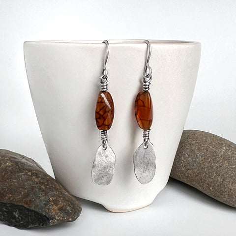 Spider Web Agate Dangle Earrings