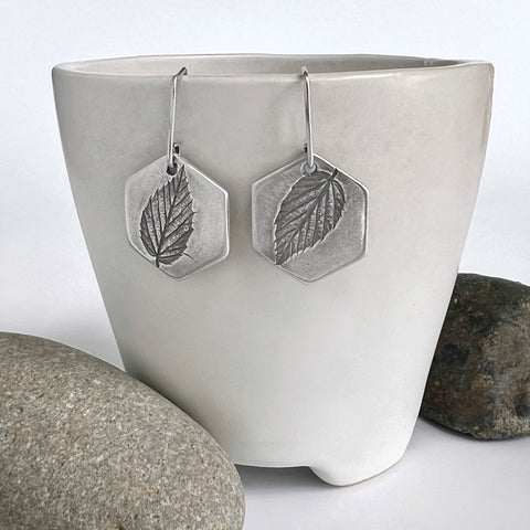 Hexagon Leaf Print Earrings