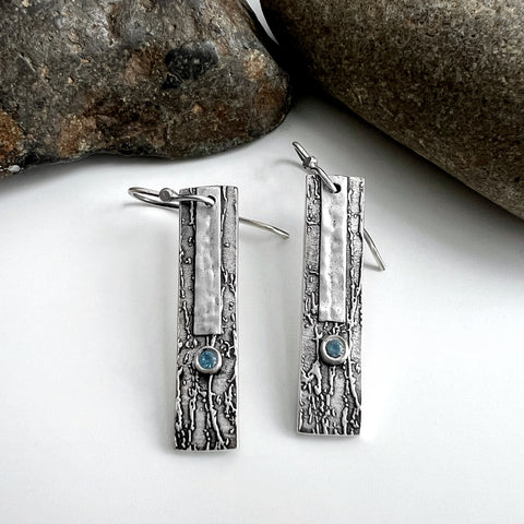 Rectangle Dangle Earrings with Blue Spinel