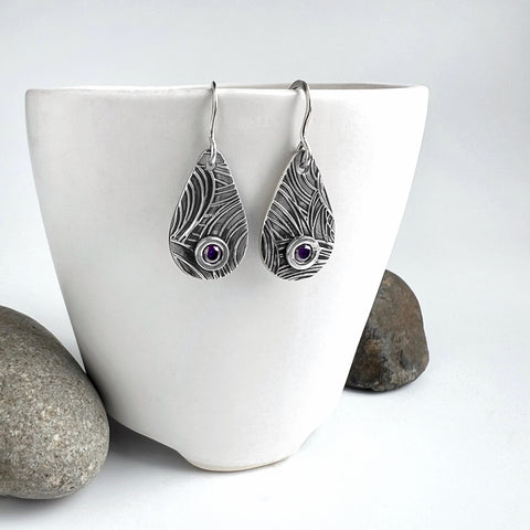 Silver and Purple Teardrop Earrings