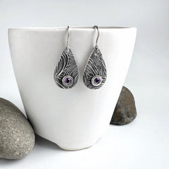 Silver and Purple Teardrop Earrings