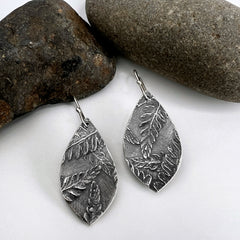 Silver Fern Teardrop Earrings