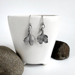 Small Silver Ginkgo Earrings