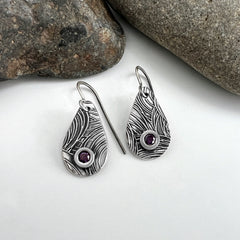 Silver and Purple Teardrop Earrings