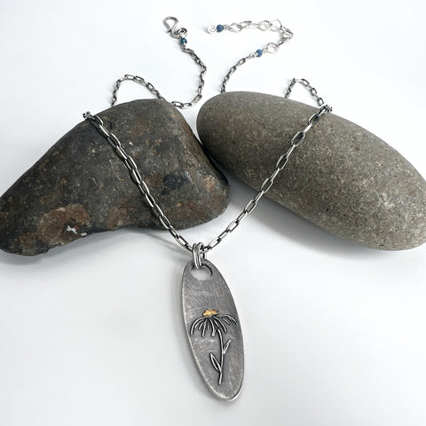 Silver Echinacea Flower Necklace