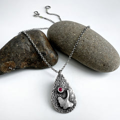Ruby Ginkgo Love Pendant