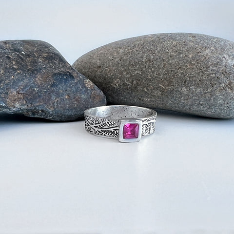 Fushia Silver Band Ring