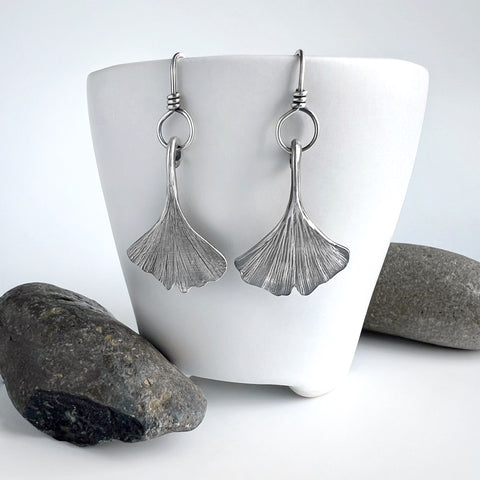 Silver Ginkgo Leaf Earrings