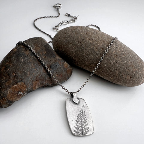 Fern Print Necklace in Silver
