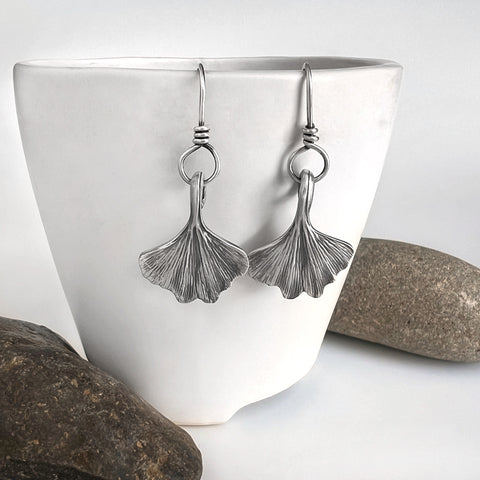 Small Silver Ginkgo Earrings
