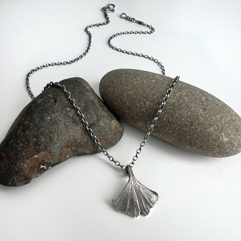 Silver Ginkgo Leaf Necklace 2