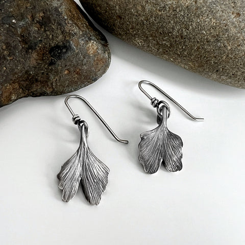 Small Silver Ginkgo Earrings