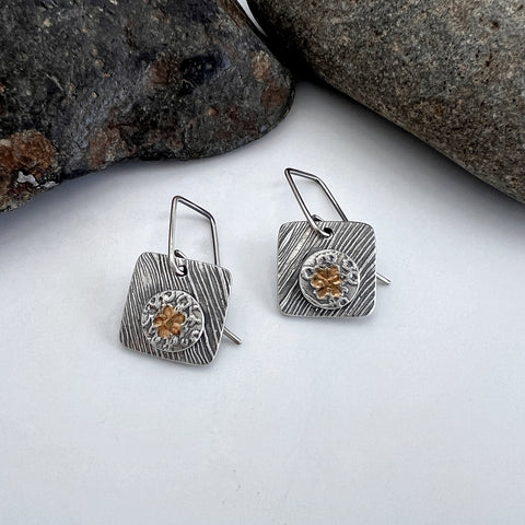 Silver and Gold Square Earrings