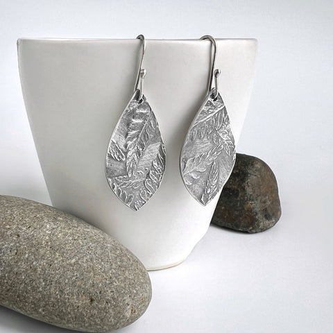 Silver Fern Teardrop Earrings