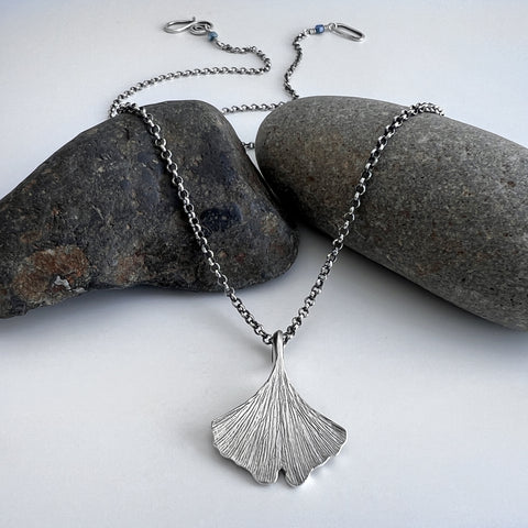 Silver Ginkgo Leaf Necklace 1
