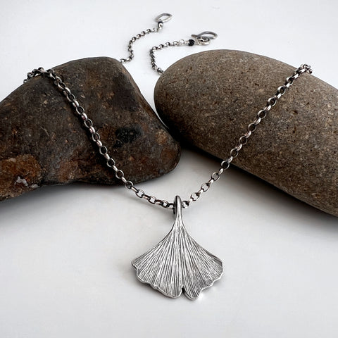 Silver Ginkgo Leaf Necklace 1