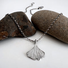 Silver Ginkgo Leaf Necklace 1