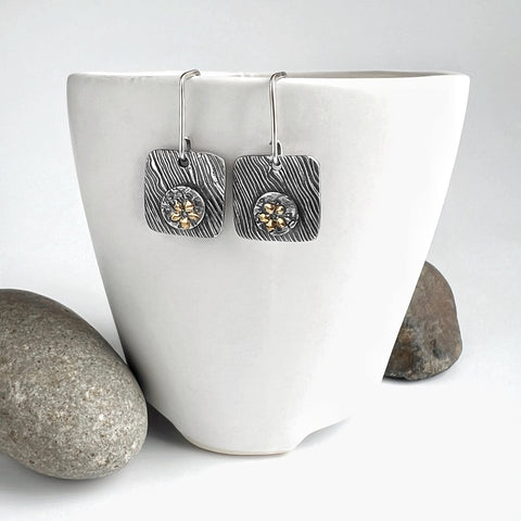 Silver and Gold Square Earrings