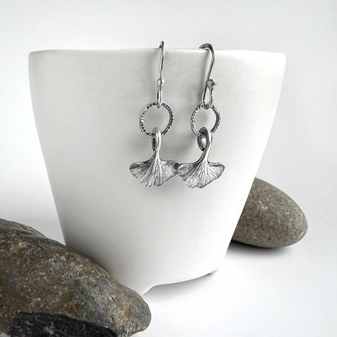 Small Silver Ginkgo Leaf Earrings