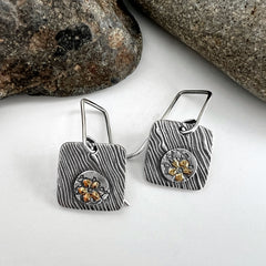 Silver and Gold Square Earrings