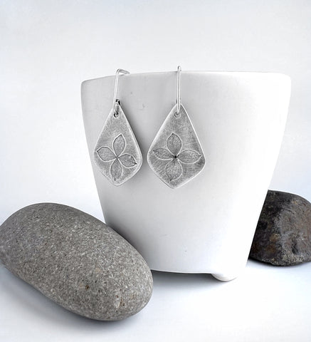 Silver Hydrangea Teardrop Earrings