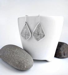 Silver Hydrangea Teardrop Earrings