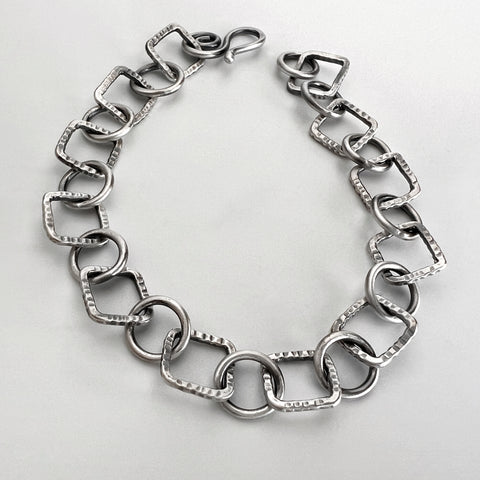 Textured Silver Square and Circle Bracelet